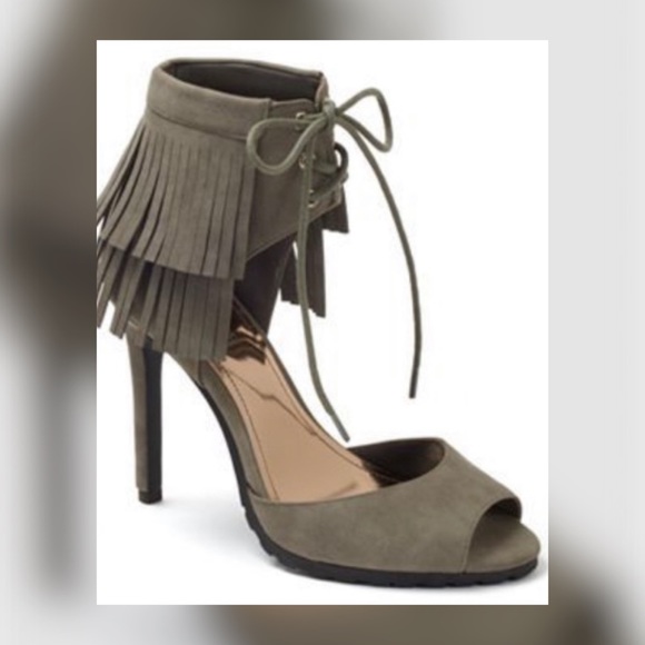 Jennifer Lopez Shoes - Jennifer Lopez  Open toe fringe lace up Taupe High Heels